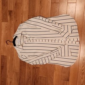 Foxcroft dress shirt, size 6. Beige with navy and brown stripes